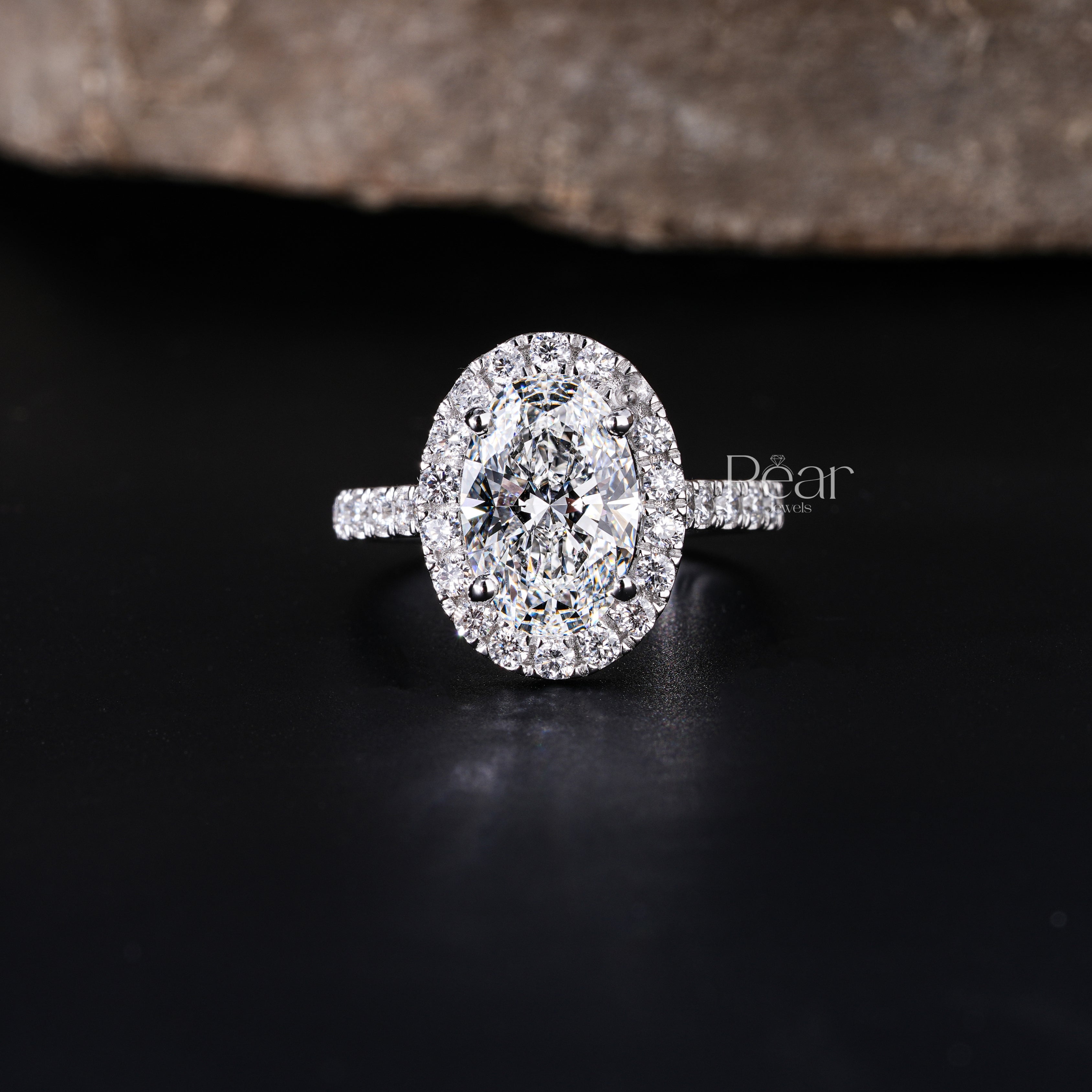 Double Halo Oval & Round Lab Grown Diamond Engagement Ring - Pear Jewels